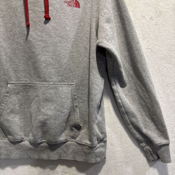 The North Face Men's Size Medium Gray Red Hoodie Sweatshirt Fleece Logo Outdoor - Picture 5 of 16